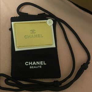 CHANEL Yellow Card/mirror Holder with Black crossbody pouch